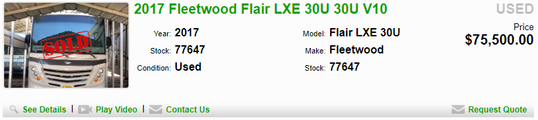 top dollar fleetwood motor coach RV blue book market value sale