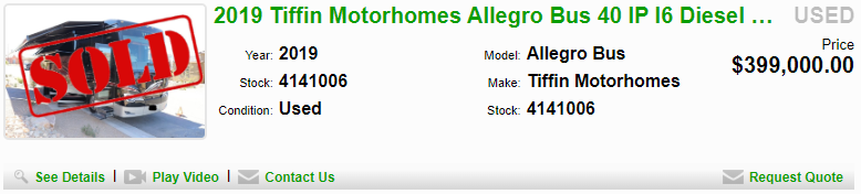 Sold Tiffin Allegro at rv market value